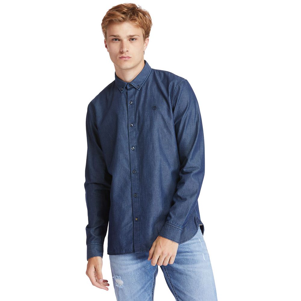 Camisa Timberland Hombre Mumford River Slim-Fit Chambray Azul Marino - Chile KIG-530872